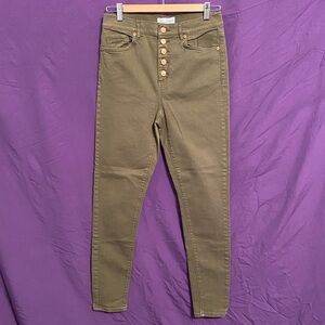 Made and Loved LOFT High Rise Khaki Button-Fly Skinny Ankle Jeans. Size 27/4
